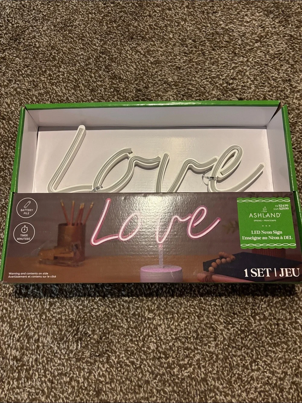 Ashland Love LED Neon Sign - White with Pink Glow